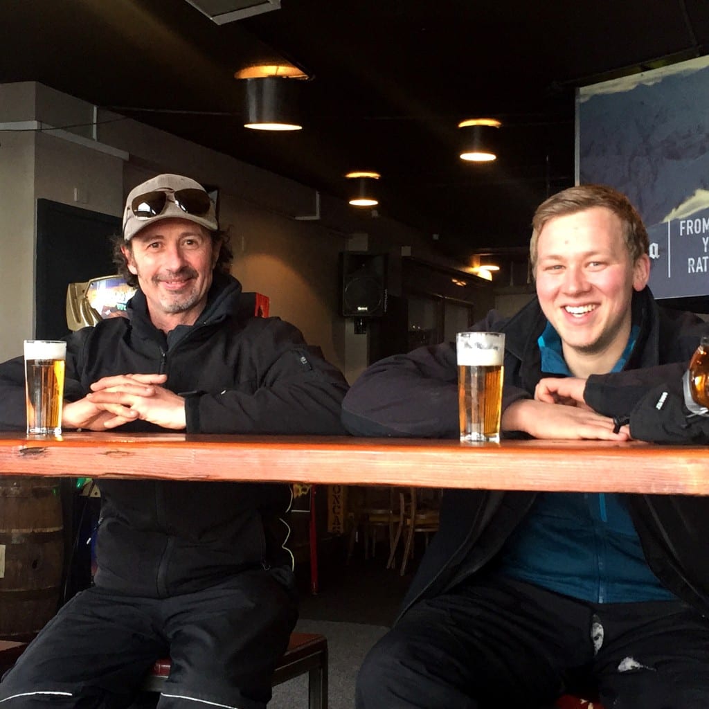Hotham snowmakers Drew and Joe with a well earned beer