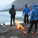 9 A warming fire near the snowline at Hulisbek Lake