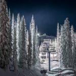 Night skiing and the chairlift at Big White Ski Resort