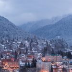 A view of Nelson at dusk from across Kootenay Lake