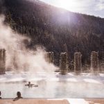 People enjoying the pools at Nakusp Hot Spring in the winter.