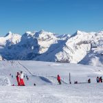 View along the Grand Massif ski area’s Serpentine piste above the village of Flaine.