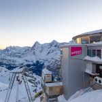 Wintry sunrise view from Piz Gloria on Schilthorn.